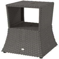 Outsunny Rattan Outdoor Coffee Table, Wicker Garden Patio Bistro Side Table with Umbrella Hole and Storage Space, Dark Grey(m-11)