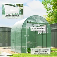 Outsunny Estufa de Jardim 180x180x200 cm Estufa Tipo Túnel Pequena com Porta Enrolável e Janela de Malha para Cultivar Plantas Flores Verde(m-6)
