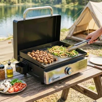 Outsunny Grill Griddle, Portable Gas Plancha, 3.5 kW, Tabletop Gas BBQ with Grease Cup for Camping Picnic Patios, Black(m-8)