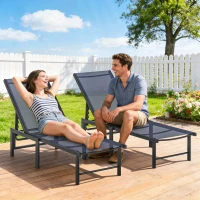 Outsunny Set of Two Reclining Sun Loungers - Dark Blue(m-2)