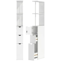 HOMCOM Meuble colonne salle de bain armoire de salle de bain avec tiroirs étagères ouvertes placard 15 x 33 x 136,8 cm blanc(m-12)