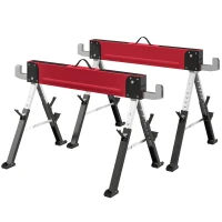 HOMCOM 2er Set Arbeitsbock bis 1160 kg klappbar Sägebock 7-fach höhenverstellbar 64-81 cm Gerüstbock aus Metall mit Griff Rot(m-7)