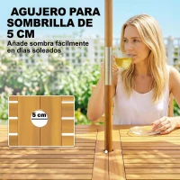 Outsunny Mesa de Comedor de Jardín de Madera para 6 Personas con Superficie de Listones Orificio 150x75x75 cm Natural(m-6)