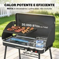 Outsunny Barbecue a Gás Portátil 2 em 1 Barbecue a Gás Propano 20.000 BTU de Mesa ou de Pé 61x47x88 cm Preto(m-6)