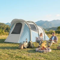 Outsunny Tenda de Campismo Insuflável 2-3 Pessoas com Bomba Quarto e Área de Estar Impermeável 3000 mm Montagem Rápida Azul Claro(m-10)