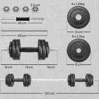 SPORTNOW 2-in-1 Adjustable Dumbbells Set, 30kg Cast Iron Weights Dumbbells Set with Non-Slip Grip for Strength Training, Weight Lifting, Bodybuilding, Home Gym Workout Equipment for Men & Women(m-3)