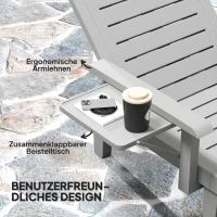 Outsunny Sonnenliege Gartenliege mit Seitentisch Holzoptik Liegestuhl mit 5-Fach verstellbare Rückenlehne Hellgrau(m-5)