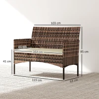 Outsunny 2-Sitzer Rattan Gartensofa PE-Rattan Outdoor-Terrassen-Sofa mit Polster, Anti-Rutsch-Matten, Stahlrahmen, Khaki(m-3)