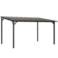 Outsunny 3 x 4.3 m Lean to Pergola with UPF 50+ Waterproof Polycarbonate Roof, Wall-Mounted or Free Standing Hardtop Roof Garden Metal Pergola Gazebo, Heavy Duty Outdoor Sun Shade, Dark Grey(m-1)