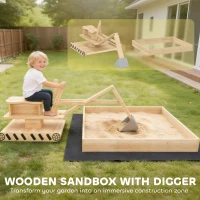 AIYAPLAY Wooden Sand Pit with Digger, Kids Sandbox Outdoor, SandPit with 360 Swivel Seat and Bottom Liner(m-4)