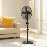 HOMCOM 41 cm Metal Pedestal Fan with Oscillating, Adjustable Height Black(m-3)