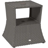 Outsunny Rattan Outdoor Coffee Table, Wicker Garden Patio Bistro Side Table with Umbrella Hole and Storage Space, Dark Grey(m-10)