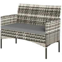 Outsunny 2-Sitzer Rattan Gartensofa PE-Rattan Outdoor-Terrassen-Sofa mit Polster, Anti-Rutsch-Matten, Stahlrahmen, Hellgrau(m-10)