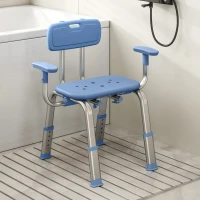 HOMCOM Tabouret de douche chaise de douche ergonomique avec accoudoirs, dossier, hauteur et siège réglables, bleu(m-6)