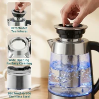 HOMCOM Elektrische Waterkoker, 1,7L Snelkoker met 2200W Vermogen, UK Strix Thermostaat, Theefilter, Warmhoudfunctie(m-8)