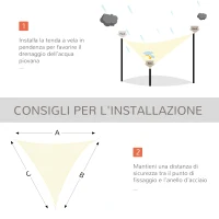 Outsunny Tenda a Vela Triangolare Tessuto Leggero e Resistente ad Acqua Blocca il 90% dei Raggi UV in HDPE (Polietilene ad Alta Densità) Crema 5x5x5m(m-7)
