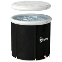 Outsunny Eisbad Ø78 cm Faltbare Eisbadewanne aufblasbare tragbare Eistonne 280L mit 3 Isolierschichten Abdeckung, Schwarz(m-1)