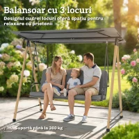 Outsunny Balansoar de Grădină cu 3 Locuri, cu Copertină Reglabilă Impermeabilă și Pernă Detașabilă, Capacitate Maximă 360 kg, 208 x 125 x 180 cm, Gri(m-4)