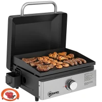 Outsunny Grill Griddle, Portable Gas Plancha, 3.5 kW, Tabletop Gas BBQ with Grease Cup for Camping Picnic Patios, Black(m-10)