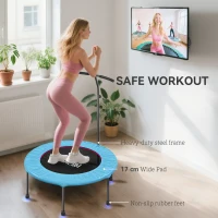 HOMCOM 40" Fitness Trampoline with Adjustable Handle, Rebounder Trampoline, Mini Jumper for Indoor Exercise Workout, Blue(m-6)