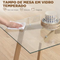 HOMCOM Mesa de Jantar Retangular Moderna para 6 Pessoas Superfície de Vidro Temperado 150x75x76 cm Transparente(m-5)