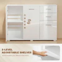 HOMCOM Sideboard, Modern Storage Cabinet with 2 Drawers, 3 Doors and Adjustable Shelves, High Gloss White(m-5)