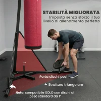 SPORTNOW Supporto Sacco Boxe Regolabile con Base Triangolare e Sacco da Boxe, in Acciaio e Tela, 175x91x185-231 cm, Rosso(m-6)