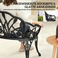 Outsunny Gartenbank 2-Sitzer Gussaluminium wetterfest Outdoor Sitzbank mit Tulpen-Rückenlehne Blumenmotiv 99 x 57 x 78 cm(m-7)