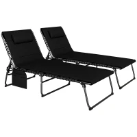 Outsunny 2er Set Sonnenliege klappbar Gartenliege mit Kopfkissen 5-Fach höhenverstellbarer Rückenlehne Seitentasche Schwarz(m-11)