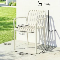 Outsunny Juego de 4 sillas de jardín apilables para terraza con diseño de lamas y reposabrazos, ergonómicas, Blanco crema(m-3)