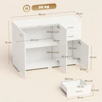 HOMCOM Sideboard, Modern Storage Cabinet with 2 Drawers, 3 Doors and Adjustable Shelves, White(m-3)