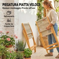 Outsunny Set di 2 Sedie Pieghevoli da Giardino in Rattan PE e Legno di Acacia, Supporto fino a 160 kg, Beige(m-6)