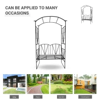 Outsunny Garden Bench, 2 Seater Outdoor Patio Bench, Metal Garden Loveseat with Arch for Vines and Climbing Plants, Black(m-6)