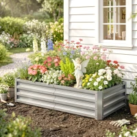 Outsunny Raised Beds for Garden, Galvanized Outdoor Planters, for Herbs and Vegetables, Use for Patio, Backyard, Balcony, Silver(m-9)