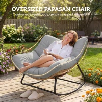 Outsunny Indoor Outdoor Rocking Chair, Oversized Rocking Egg Chair with Cushion for Living Room, Garden, Patio, Light Grey(m-4)