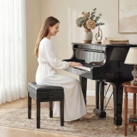 HOMCOM Sgabello per Pianoforte con Altezza Regolabile e Contenitore in Legno e Finta Pelle, 63x35x46-56cm, Nero(m-2)