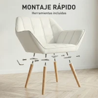 HOMCOM Butaca de Salón Moderna Tapizado en Terciopelo con Patas de Madera Sillón Relax para Sala de Estar Crema(m-8)