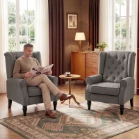 HOMCOM Poltrona da Salotto Stile Francese con Gambe in Legno e Cuscini Sfoderabili, 74x86x102 cm, Grigio(m-9)