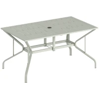 Outsunny Rectangle Garden Table with Parasol Hole, Outdoor Dining Table for 6, Patio Table for Balcony, 150cm x 90cm, Light Grey(m-1)