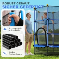 HOMCOM Trampolin für Kinder, Ø140 cm, mit Sicherheitsnetz, für innen und außen, Stahl, Kunststoff, belastbar bis 50 kg, Blau(m-4)