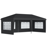 Outsunny Pavillon ca. 3x6m Wasserdicht Pop-up Faltpavillon mit 4 Seitenwänden, Fenster UV-Schutz Tragetasche Schwarz