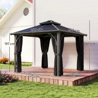 Outsunny 2.5 x 2.5 m Hardtop Gazebo Canopy with 7mm PC Roof, Garden Gazebo Permanent Pavilion with Netting, Curtains, Dark Grey(m-3)