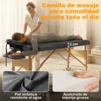 HOMCOM Camilla Masaje Plegable de Madera de 3 Zonas con Altura Respaldo Reposacabezas Ajustables Brazos 215x60x64-89 cm Gris(m-7)