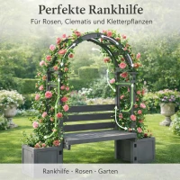 Pergola-Bank mit Pflanzkästen und geschwungenem Rankgitter, dreifach-Funktion: Sitzbank, Pflanzkübel und Rankhilfe, 160 x 30,5 x 160 cm, Grau(m-8)