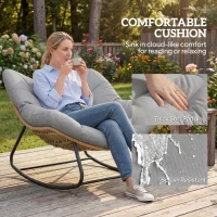Outsunny Indoor Outdoor Rocking Chair, Oversized Rocking Egg Chair with Cushion for Living Room, Garden, Patio, Light Grey(m-5)