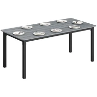 Outsunny Garden Dining Table for 6-8 Person, 180 x 86 cm Rectangular Outdoor Dining Table with Wood Slatted Top, Grey(m-10)