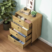 HOMCOM Modern Chest of Drawers with 4 Drawers - Oak(m-9)