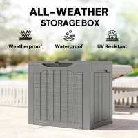 Outsunny 93L Plastic Garden Storage Box, Outdoor Storage Box with Handles, Waterproof Outdoor Storage Container, Khaki(m-7)