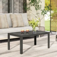 Outsunny Outdoor Side Table, Rectangular Patio Coffee Side Table with Steel Frame and Slat Tabletop for Garden, Balcony, Grey(m-9)
