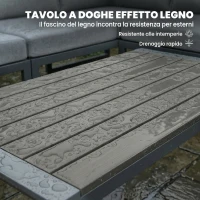 Outsunny Set Divano Angolare da Giardino in Metallo, 3 Poltrone, Tavolino Effetto Legno, Grigio Scuro(m-7)